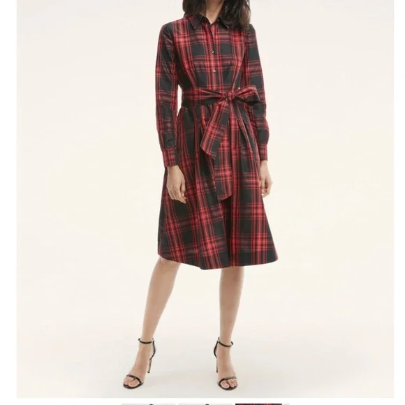 SOLD ❤️Host Pick ❤️ NWT Brooks Brothers Taffeta Tartan Pleated Shirt Dress - Picture 3 of 4